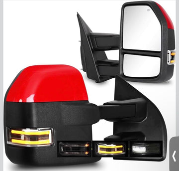 Towing mirrors fits Ford F150 2015 - 2020 22 pins Power Heated Signals puddle light Red painted smoked lens
