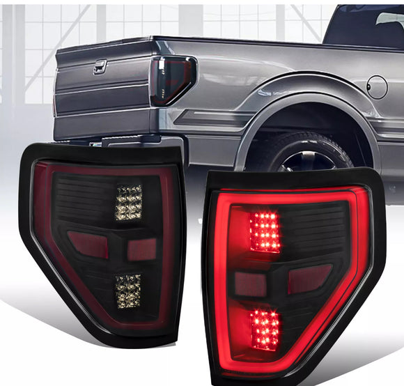 Tecman taillights black housing smoked lens for Ford F150 2009-2014 LED pair LH RH