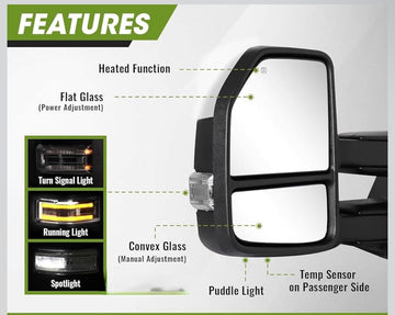 Towing mirrors fits Ford F150 2015 - 2020 22 pins Power Heated Signals puddle light Red painted smoked lens - 0