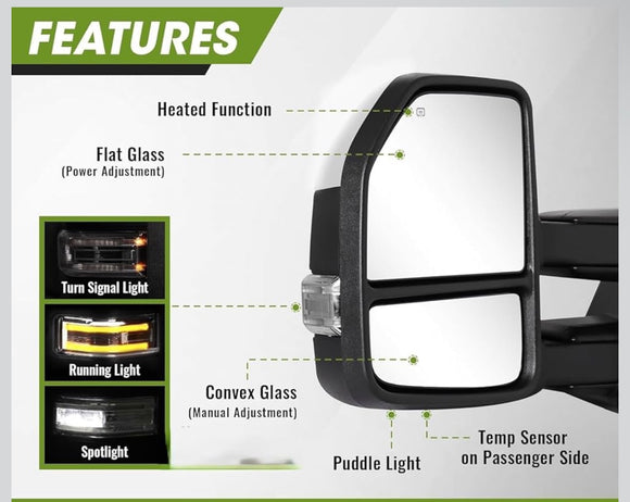Towing mirrors fits Ford F150 2015 - 2020 22 pins Power Heated Signals puddle light Red painted smoked lens
