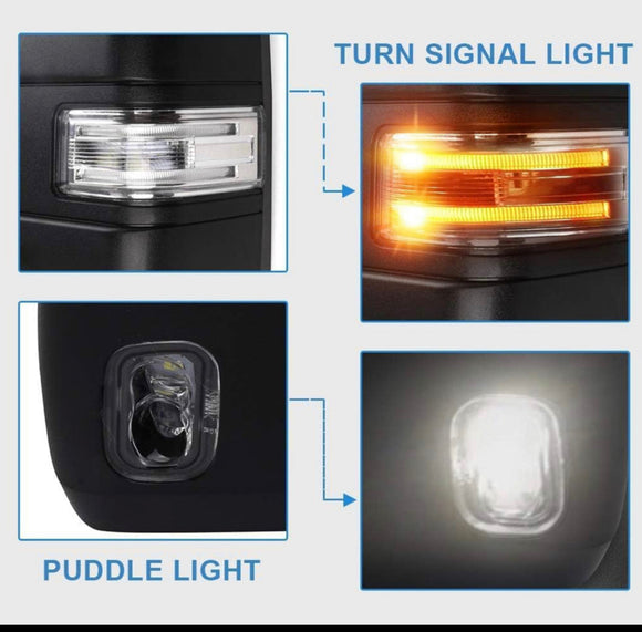 Power Folding Towing mirrors for Ford f150 2015 -2020 Power heated Blind spot monitor Temperature sensor puddle lights chrome