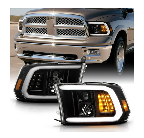 Tecman Headlights set for Ram 2009 - 2018 ( Classic 2019 - 2024 Black Housing Clear lens Led Replaces CH2519135