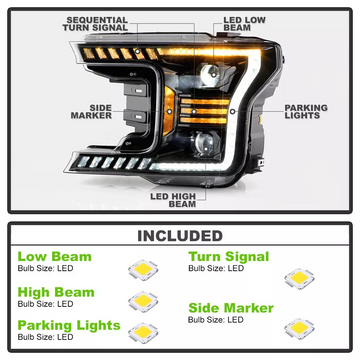 Tecman Headlights set for Ford F150 2018 - 2020 Black Housing Clear lens Led Replaces FO2502372 FO2503372 - 0