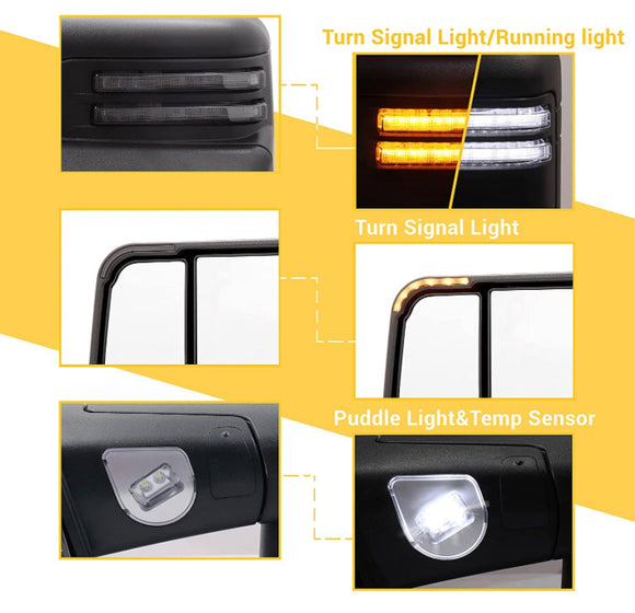 power folding Tow Mirrors Fit Dodge Ram 2009 - 2018 Black Pair Power Heated