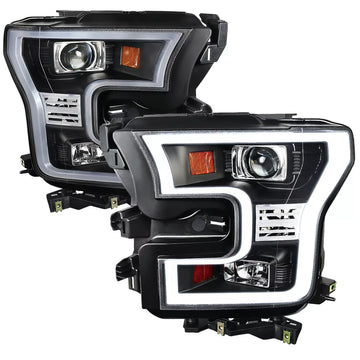 Tecman Headlights set for Ford F150 2015 - 2017 Black Housing Clear lens Led Replaces FO2502335 FO2503335