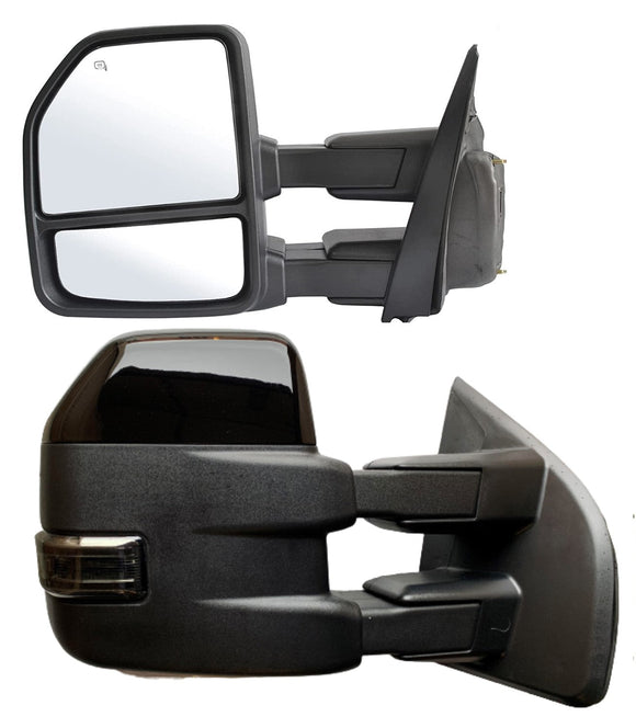 Towing mirrors for Ford F-150 2015 - 2020 8 Pins connector power heated Smoked turn signal Black painted Cap.