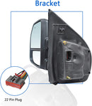 Towing Mirrors fit for 2015 2016 2017 2018 2019 2020 Ford F150 Pickup Truck with Temperature Sensor Turn Signal Lights Puddle Lights Auxiliary Lamp Power Heated Chrome Cap 22-Pin Plug-3