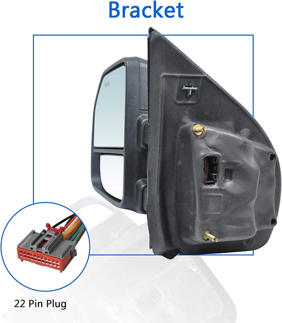 Towing Mirrors fit for 2015 2016 2017 2018 2019 2020 Ford F150 Pickup Truck with Temperature Sensor Turn Signal Lights Puddle Lights Auxiliary Lamp Power Heated Chrome Cap 22-Pin Plug