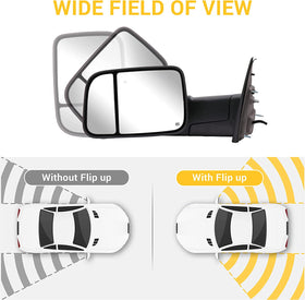 Towing Mirrors for 2019-2024 Ram 1500 - Dodge Tow Mirror with Power Glass Heated Turn Signal Light Puddle Lamp Temp Sensor Flip up Pair Set - 0