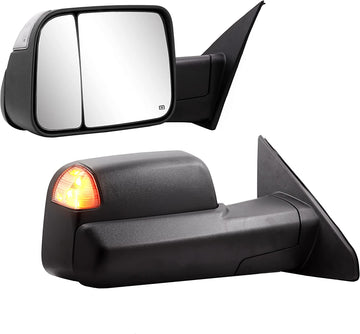 Towing Mirrors for 2019-2024 Ram 1500 - Dodge Tow Mirror with Power Glass Heated Turn Signal Light Puddle Lamp Temp Sensor Flip up Pair Set