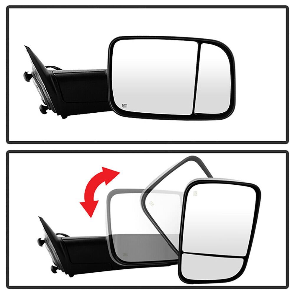 Power Folding Towing Mirrors Fits Dodge Ram 2009-2018 (2019-2024 Classic) Black Pair Power Heated