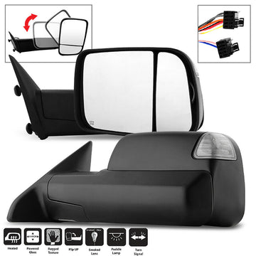 Power Folding Towing Mirrors Fits Dodge Ram 2009-2018 (2019-2024 Classic) Black Pair Power Heated